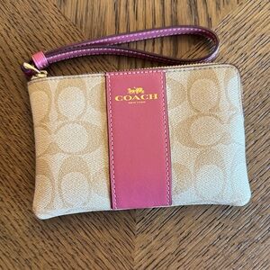 Coach Beige and Burgundy Wristlet